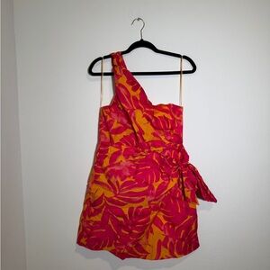 Vibrant Pink and Orange One-Shoulder Dress